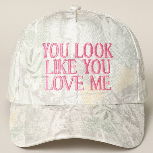 You Look Like You Love Me Embroidery Trucker Hat (White Out Camo Pink)