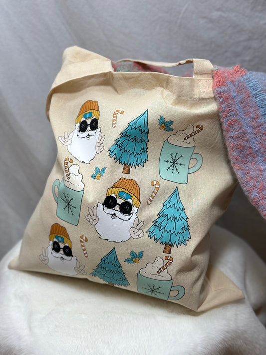 Teal Cool Santa Canvas Tote Bag