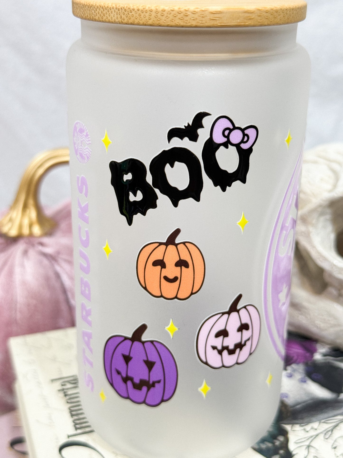 Spooky Kitty Halloween Glass Tumbler - 16oz