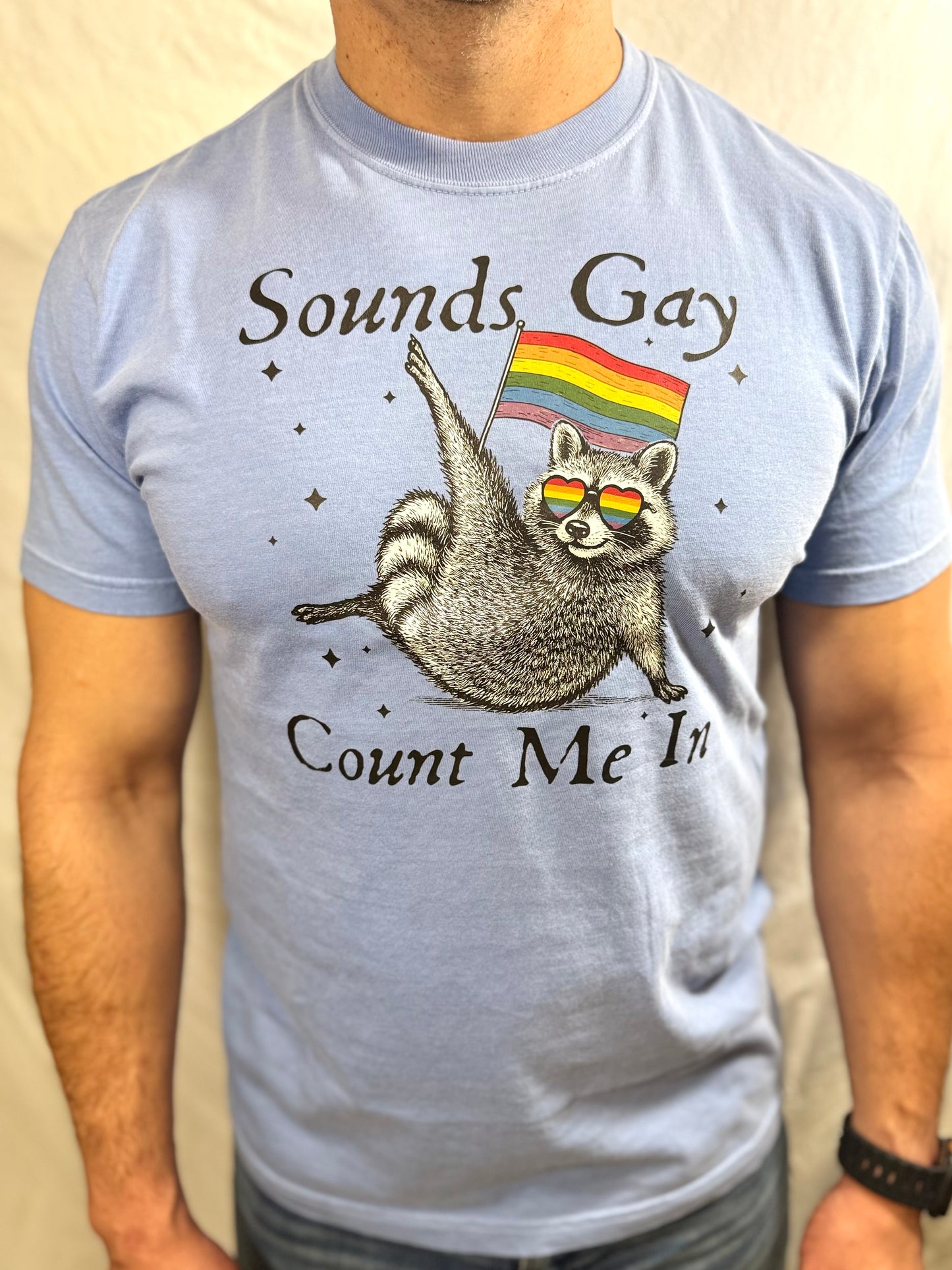 Sounds Gay, Count Me In Comfort Colors Graphic Tee (Cobalt Blue)