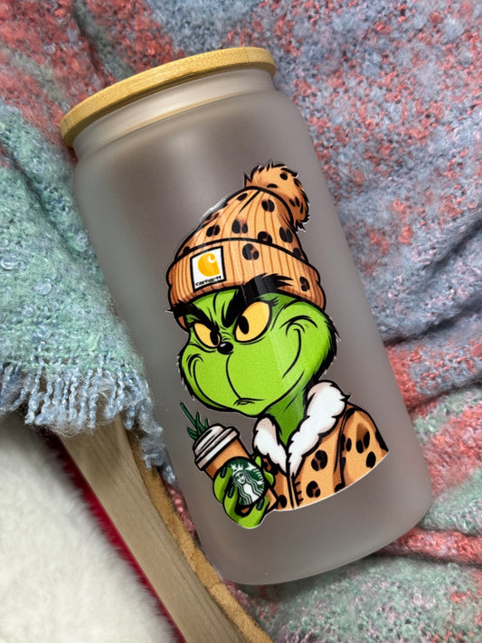 Cold Weather Cheetah Print Glass Tumbler - 16oz