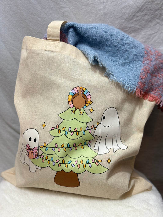 Ghostie Christmas Tree Canvas Tote Bag