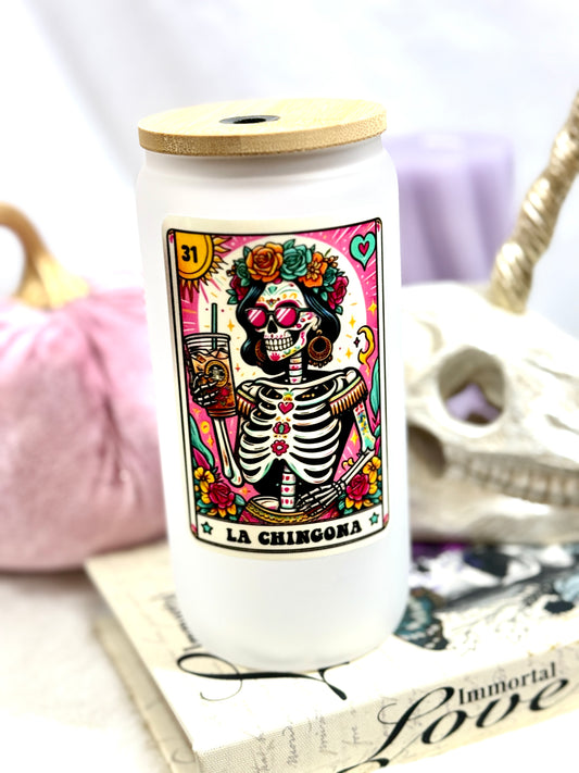 La Chingona Tarot Card Tall Can Glass Tumbler - 16oz