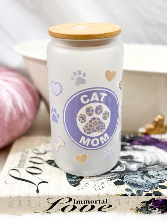 Cat Mom Glass Tumbler - 16oz