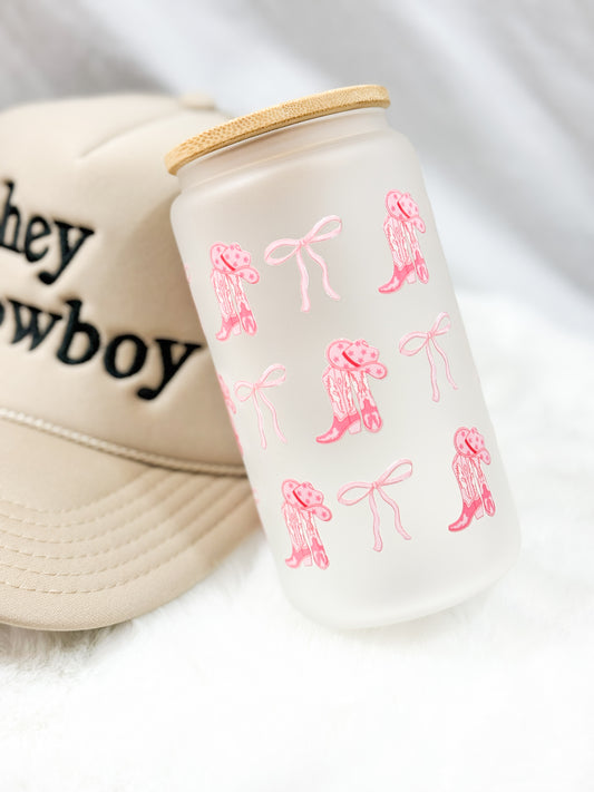 Cowgirl Boots & Bows Glass Tumbler - 16oz