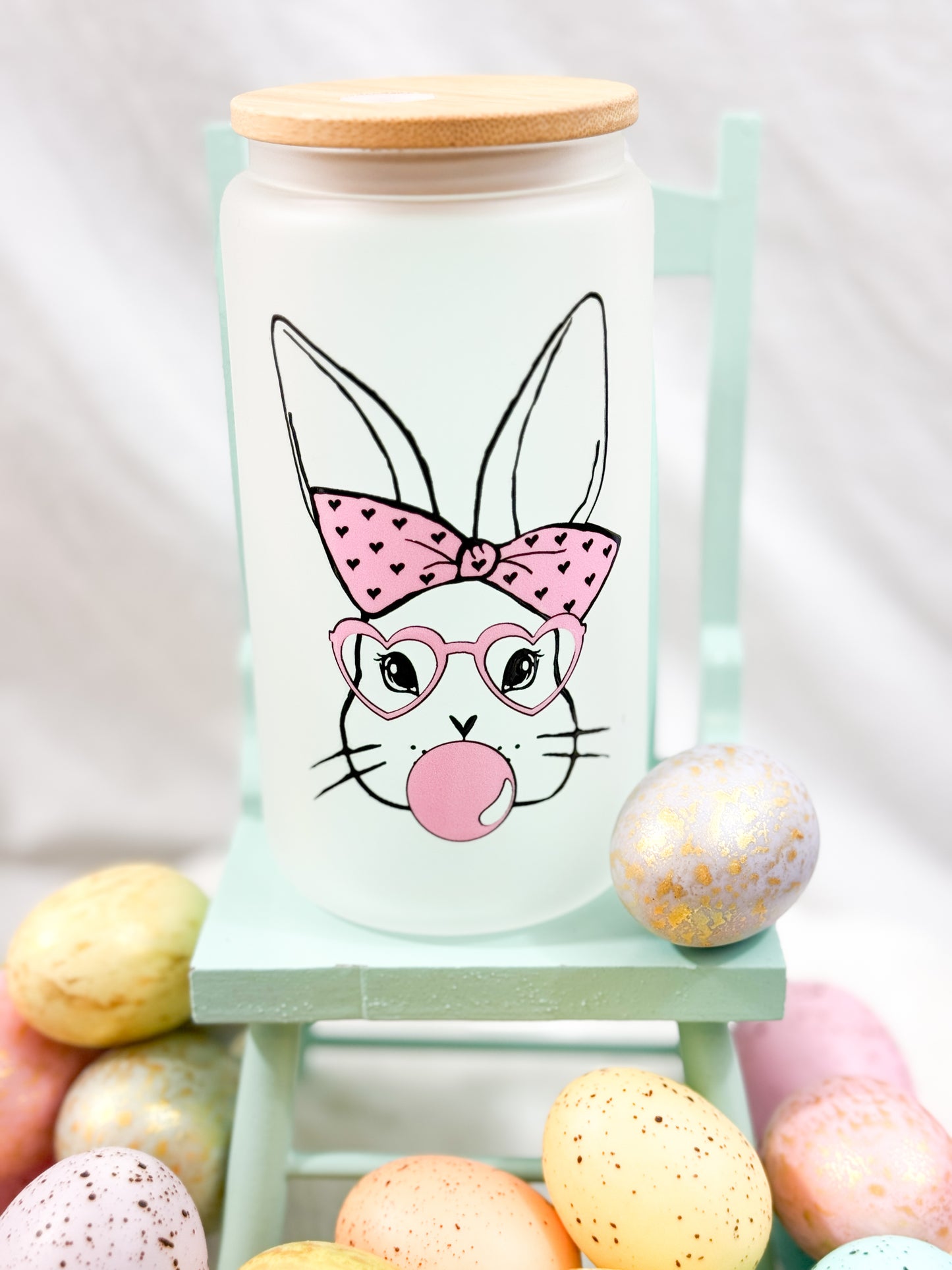 Bubble Gum Bunny Glass Tumbler - 16oz