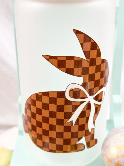 Checkered Brown Bunny Glass Tumbler - 16oz