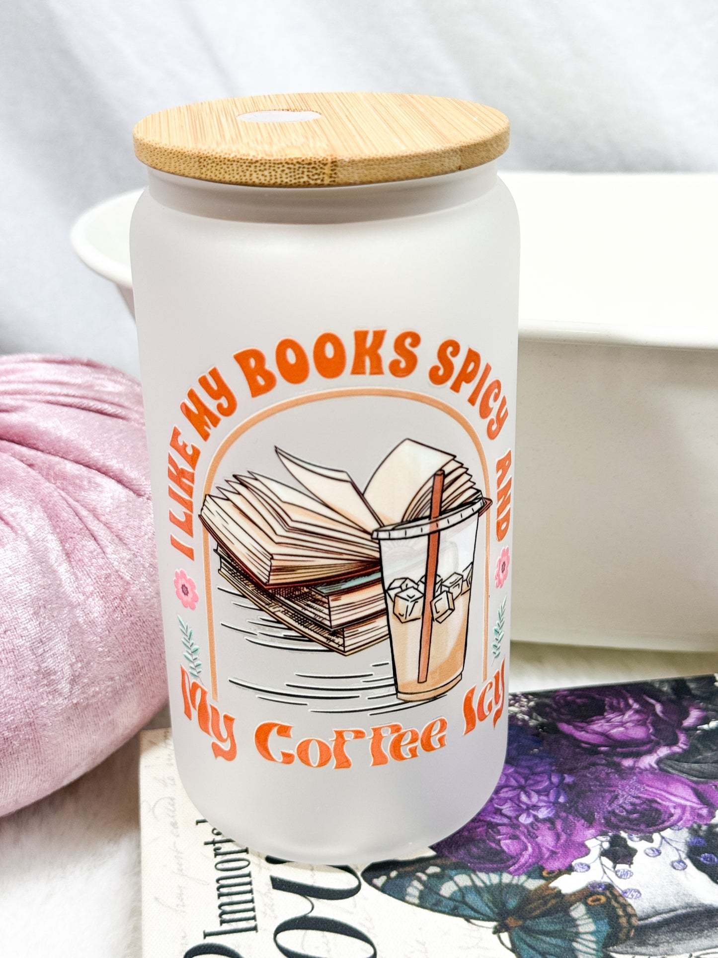 Spicy Books and Icy Coffee Glass Tumbler - 16oz