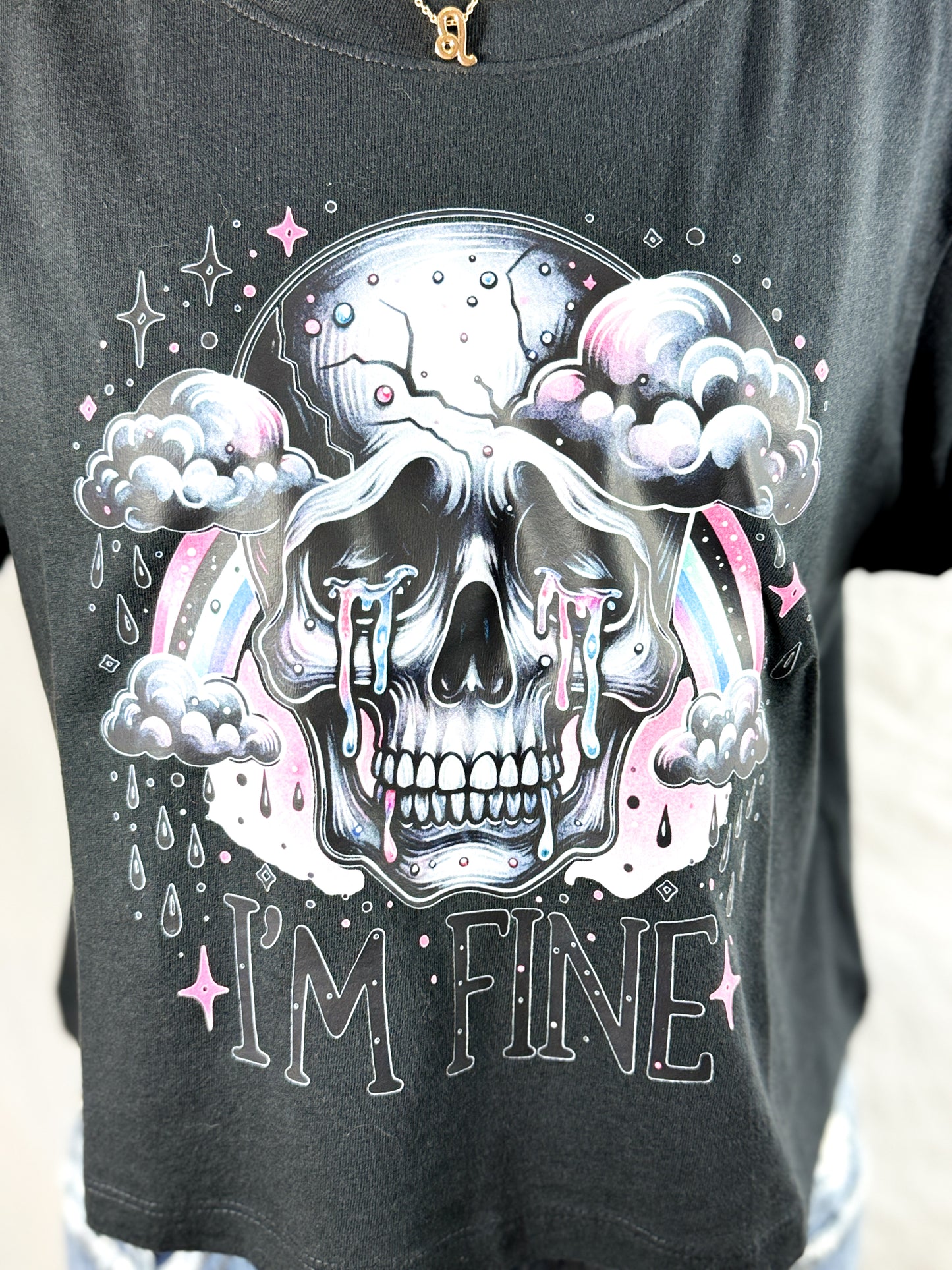 I'm Fine, Babe Cropped Graphic Tee (Black)