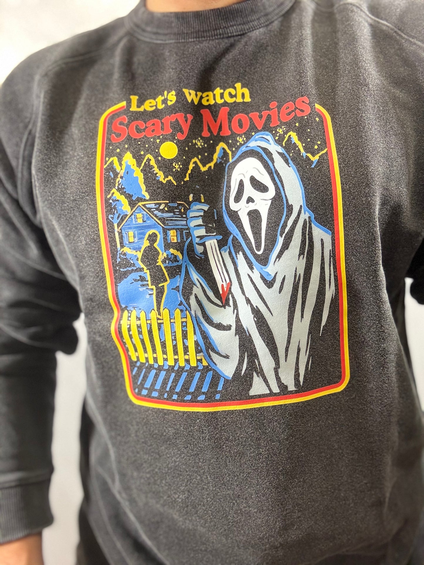 Let's Watch A Scary Movie Crew Sweater (Charcoal)