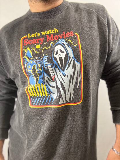 Let's Watch A Scary Movie Crew Sweater (Charcoal)