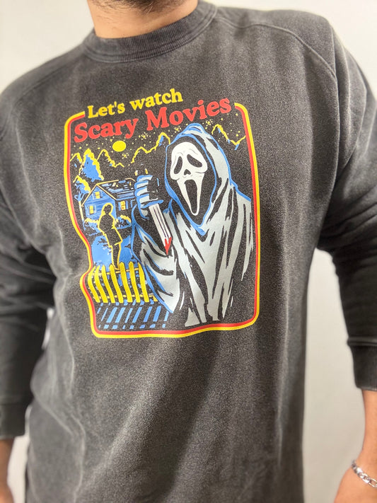 Let's Watch A Scary Movie Crew Sweater (Charcoal)