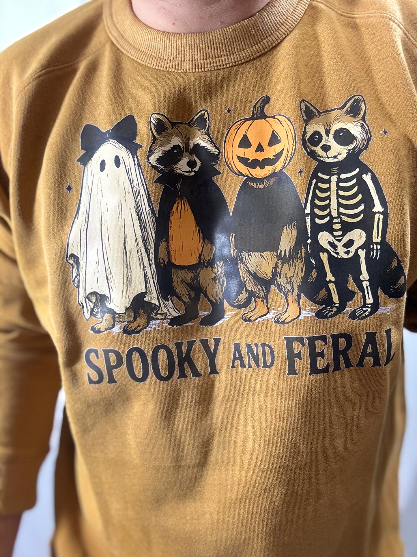 Spooky and Feral Crew Sweater (Mustard)