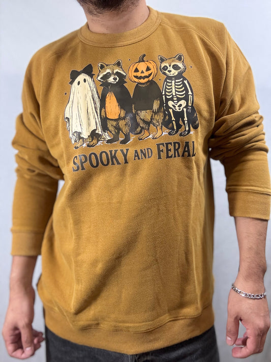 Spooky and Feral Crew Sweater (Mustard)
