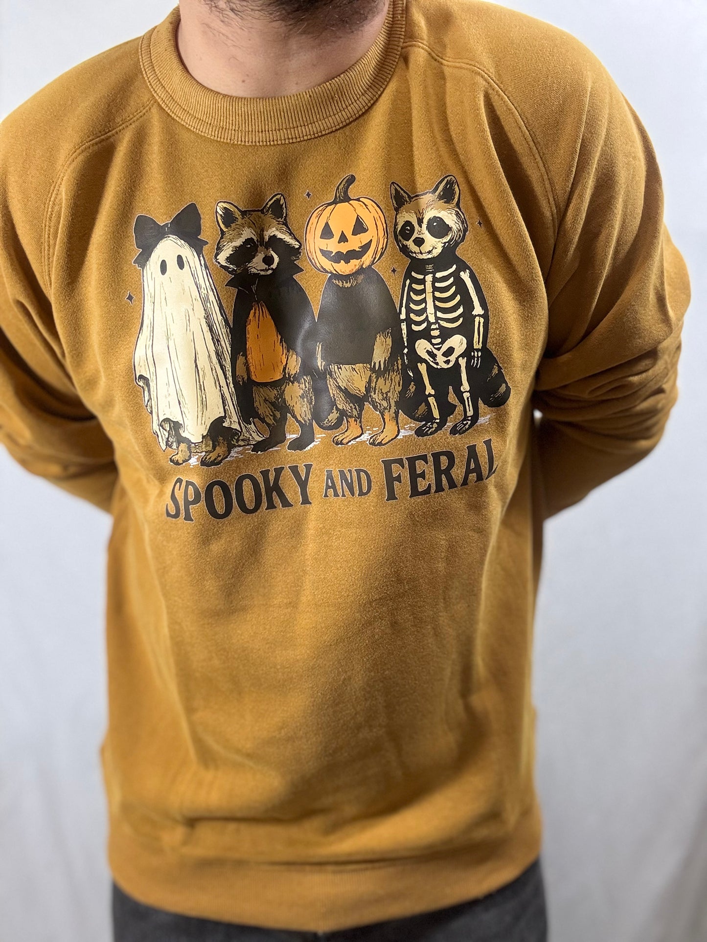 Spooky and Feral Crew Sweater (Mustard)