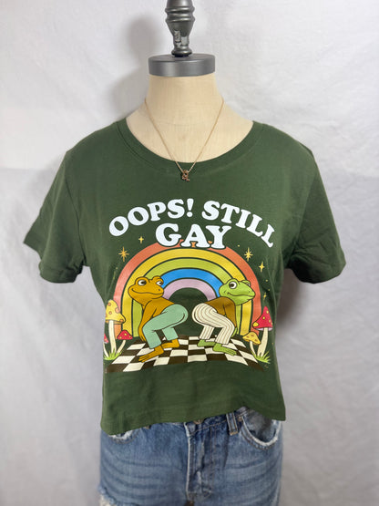 Oops! Still Gay Cropped Graphic Tee (Emerald City)