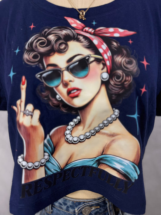 Respectfully, Americana Cropped Graphic Tee (Navy)