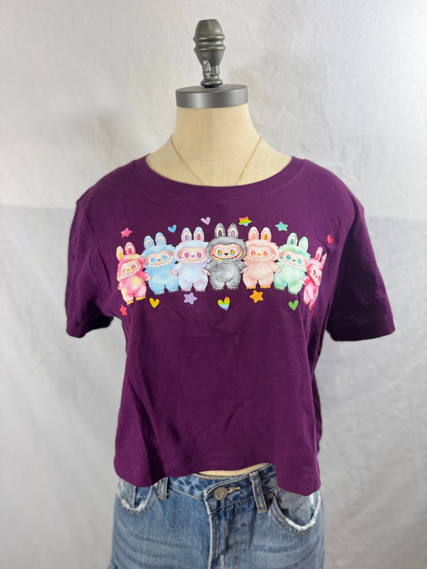 Rainbow Friend-BuBu Cropped Graphic Tee (Maroon)