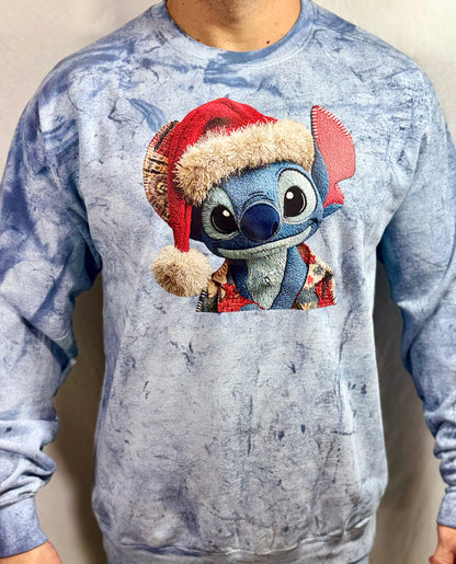 Ohana for Christmas Faux Thread Comfort Colors Sweater (Acid Blue)