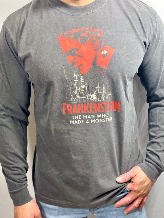 The Man Who Made A Monster Comfort Colors Graphic Long Sleeve Tee (Charcoal)