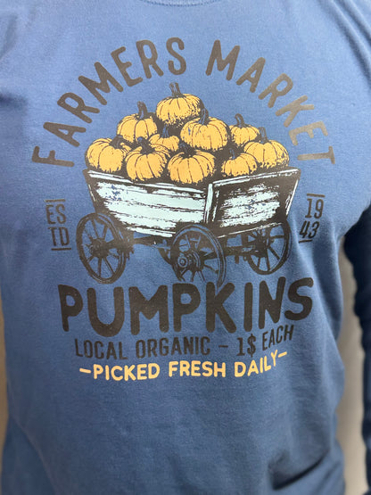 Farmer's Market Pumpkin Patch Comfort Colors Graphic Long Sleeve Tee (Royal Blue)