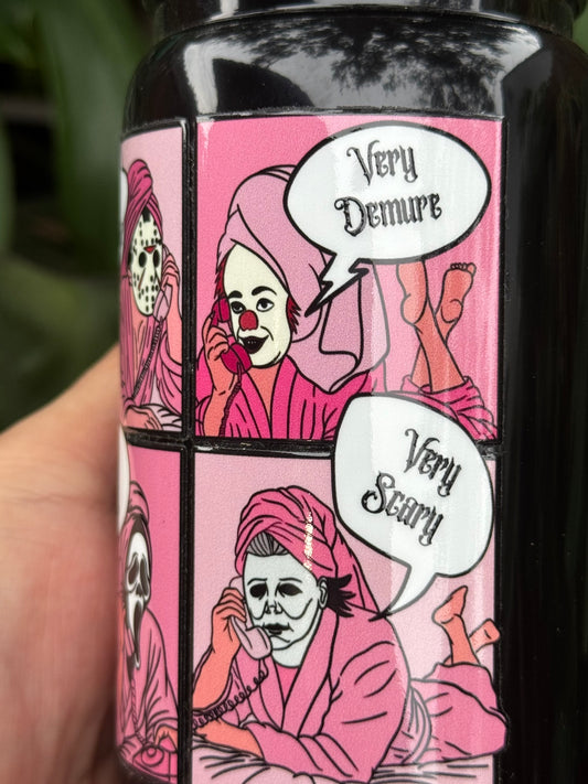 Very Demure Slasher Friends Glass Tumbler - 16oz (Pitch Black)