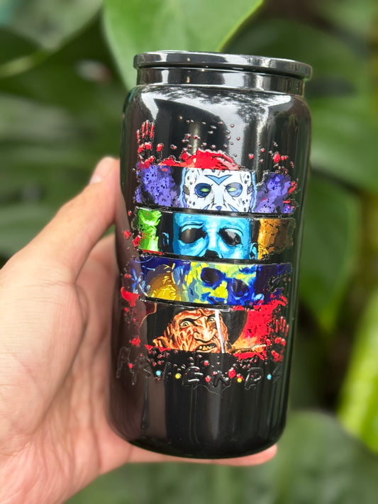 Slasher Boys of Halloween Glass Tumbler - 16oz (Pitch Black)