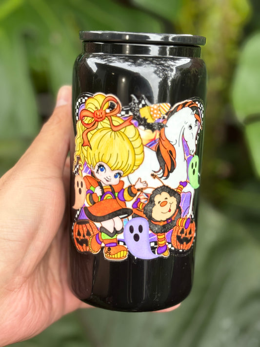 Rainbow Bright Halloween Glass Tumbler - 16oz (Pitch Black)