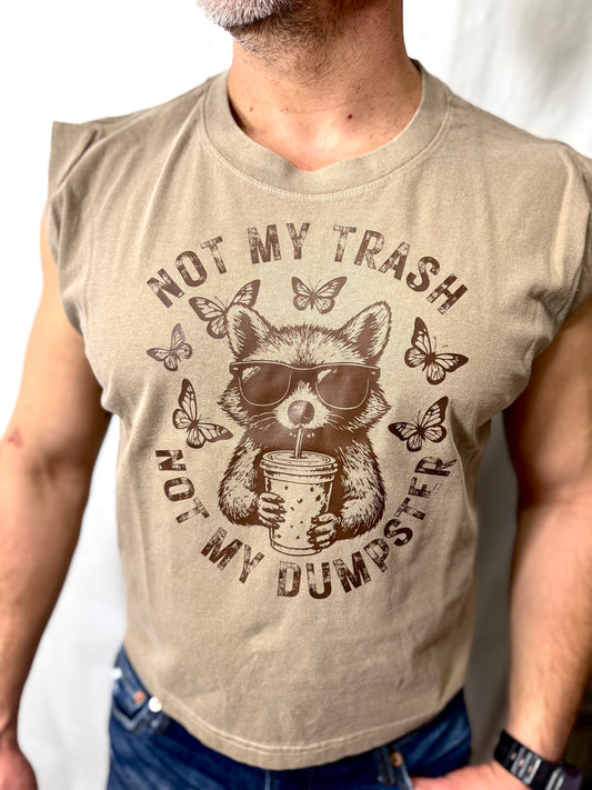 Not My Trash Not My Dumpster Boxy Muscle Tee (Faded Brown)