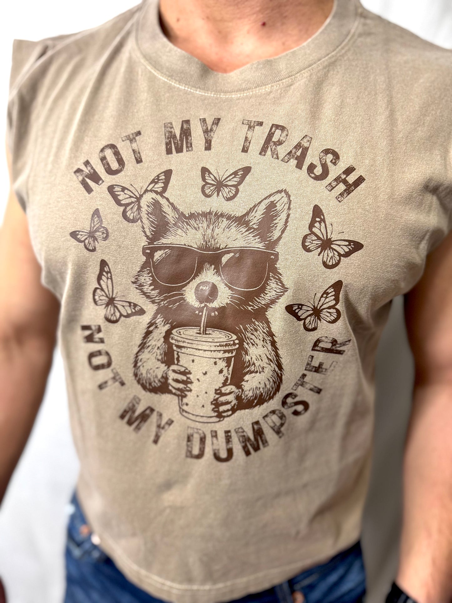 Not My Trash Not My Dumpster Boxy Muscle Tee (Faded Brown)