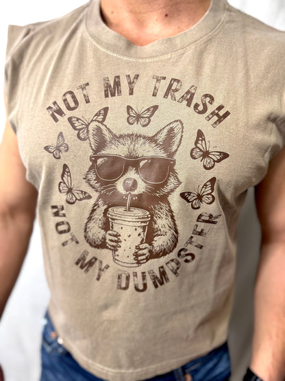 Not My Trash Not My Dumpster Boxy Muscle Tee (Faded Brown)