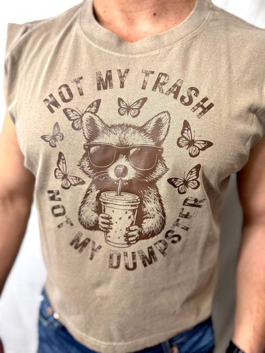 Not My Trash Not My Dumpster Boxy Muscle Tee (Faded Brown)