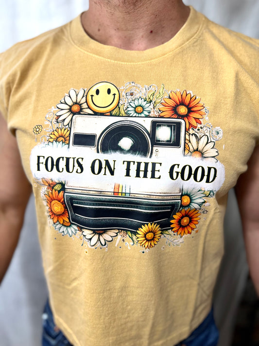 Focus on the Good Boxy Heavyweight Muscle Tee (Sunflower)