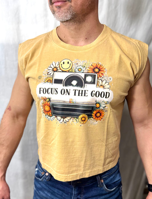 Focus on the Good Boxy Heavyweight Muscle Tee (Sunflower)