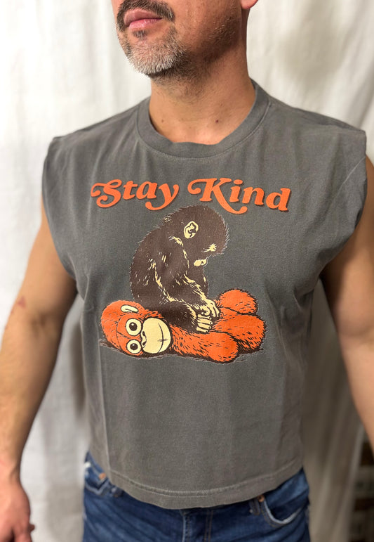 Stay Kind Boxy Heavyweight Muscle Tee (Faded Charcoal)