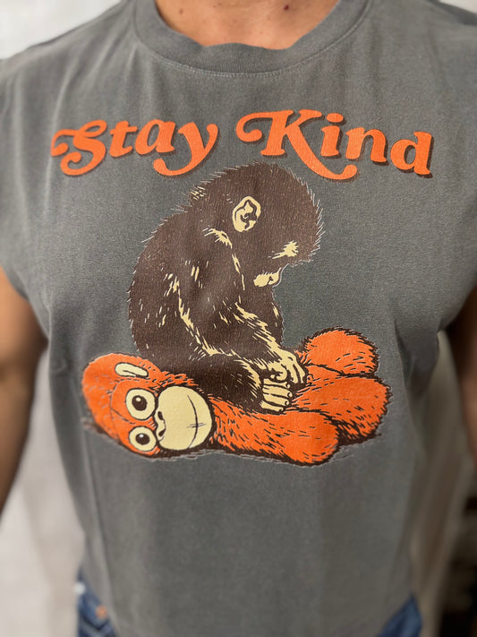 Stay Kind Boxy Heavyweight Muscle Tee (Faded Charcoal)