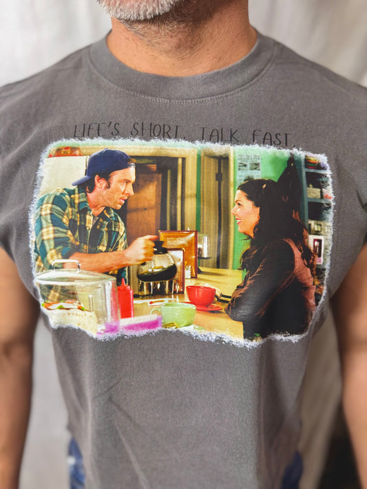 Life's Short. Talk Fast. Boxy Heavyweight Muscle Tee (Faded Charcoal)