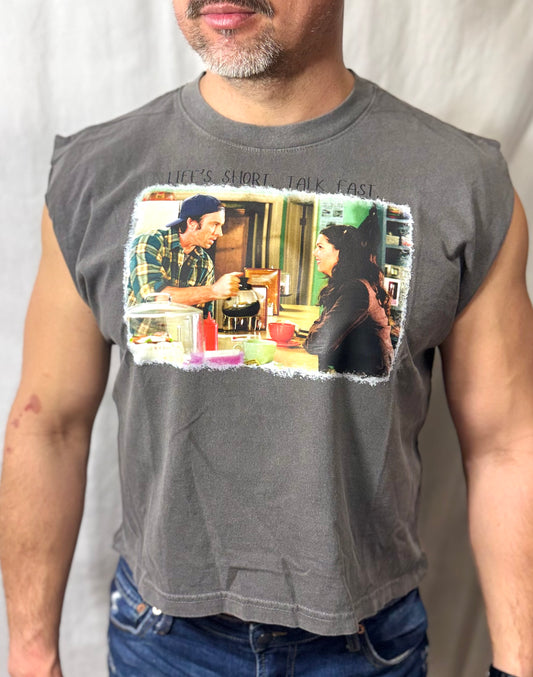 Life's Short. Talk Fast. Boxy Heavyweight Muscle Tee (Faded Charcoal)