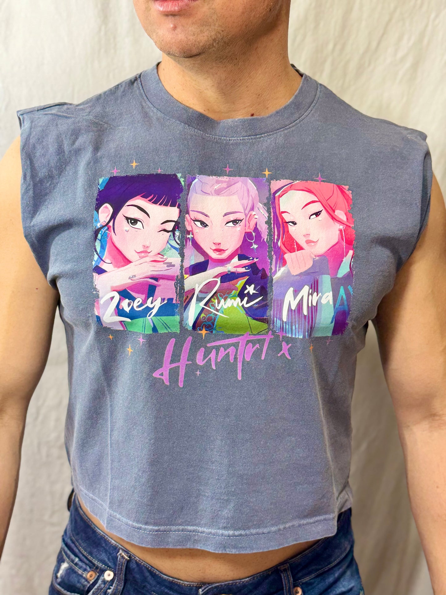 K Pop Girlies Boxy Heavyweight Muscle Tee (Faded Denim)