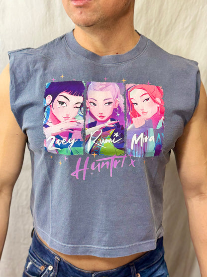 K Pop Girlies Boxy Heavyweight Muscle Tee (Faded Denim)