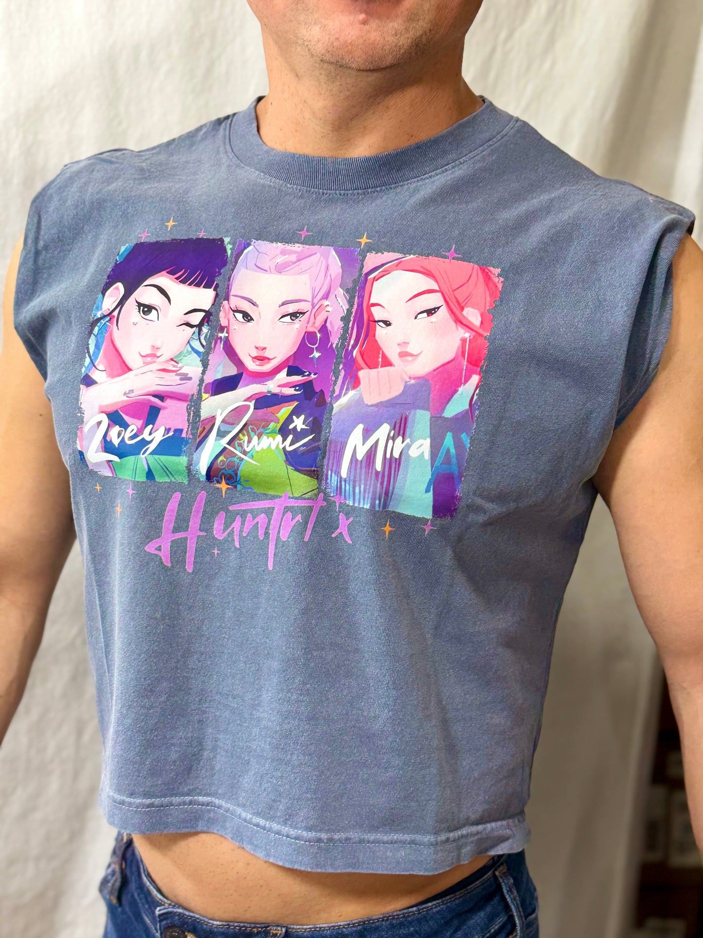 K Pop Girlies Boxy Heavyweight Muscle Tee (Faded Denim)