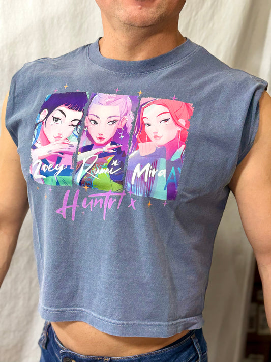K Pop Girlies Boxy Heavyweight Muscle Tee (Faded Denim)