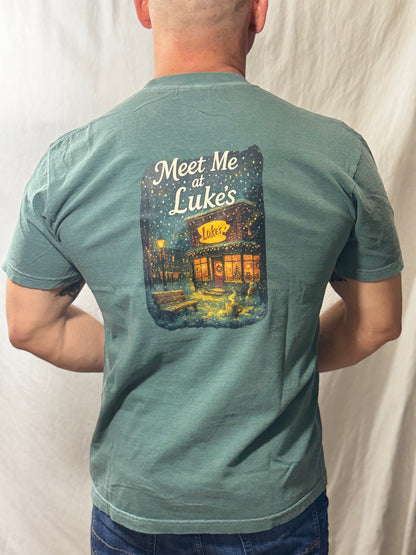 Meet Me At Luke's Comfort Colors Pocket Graphic Tee (Emerald City)