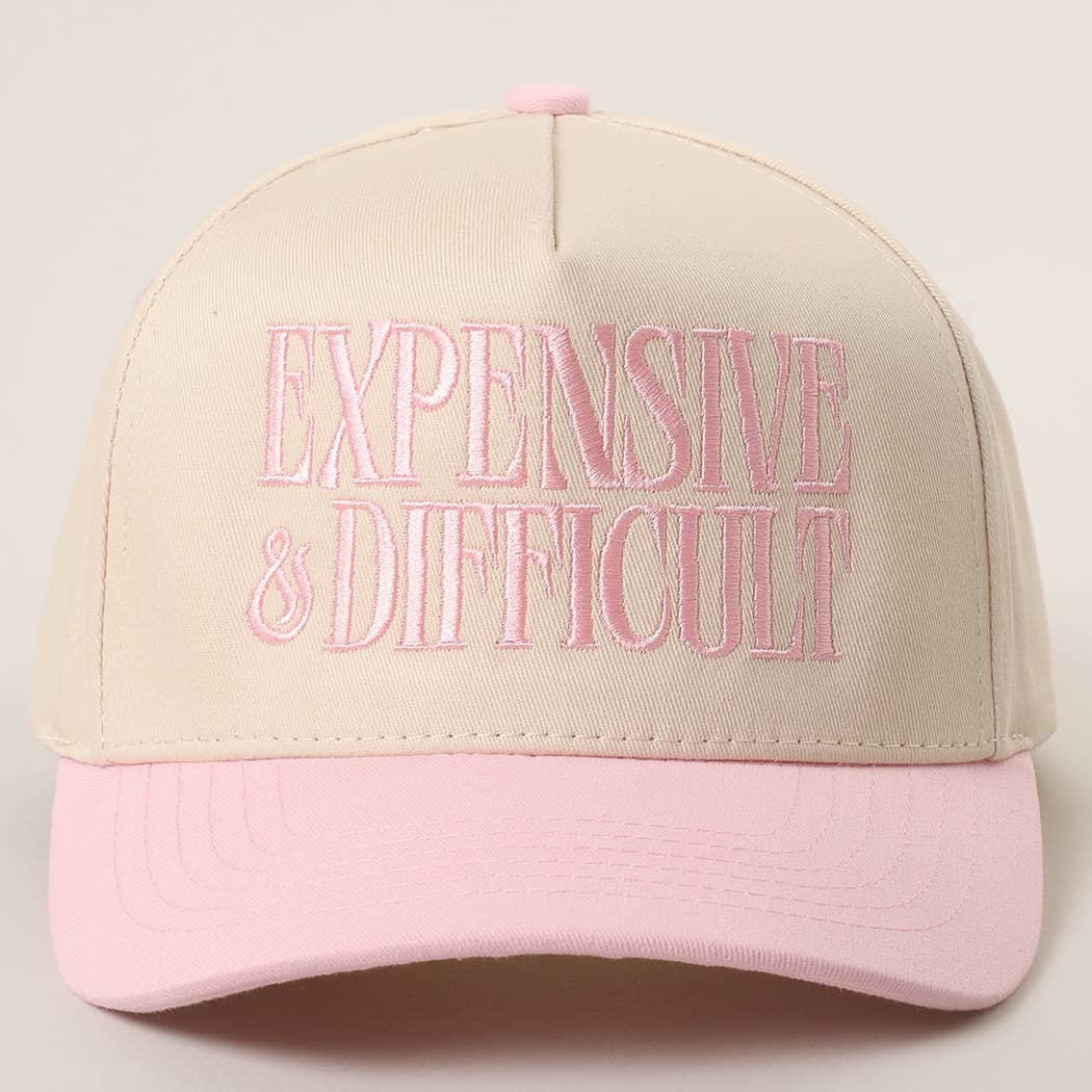EXPENSIVE and DIFFICULT Embroidered Trucker Hat (Light Pink)