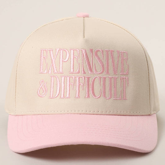 EXPENSIVE and DIFFICULT Embroidered Trucker Hat (Light Pink)
