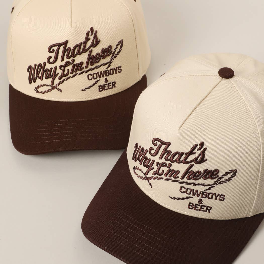 That's Why I'm here Cowboys & Beer Embroidery Dad Hat (Brown)