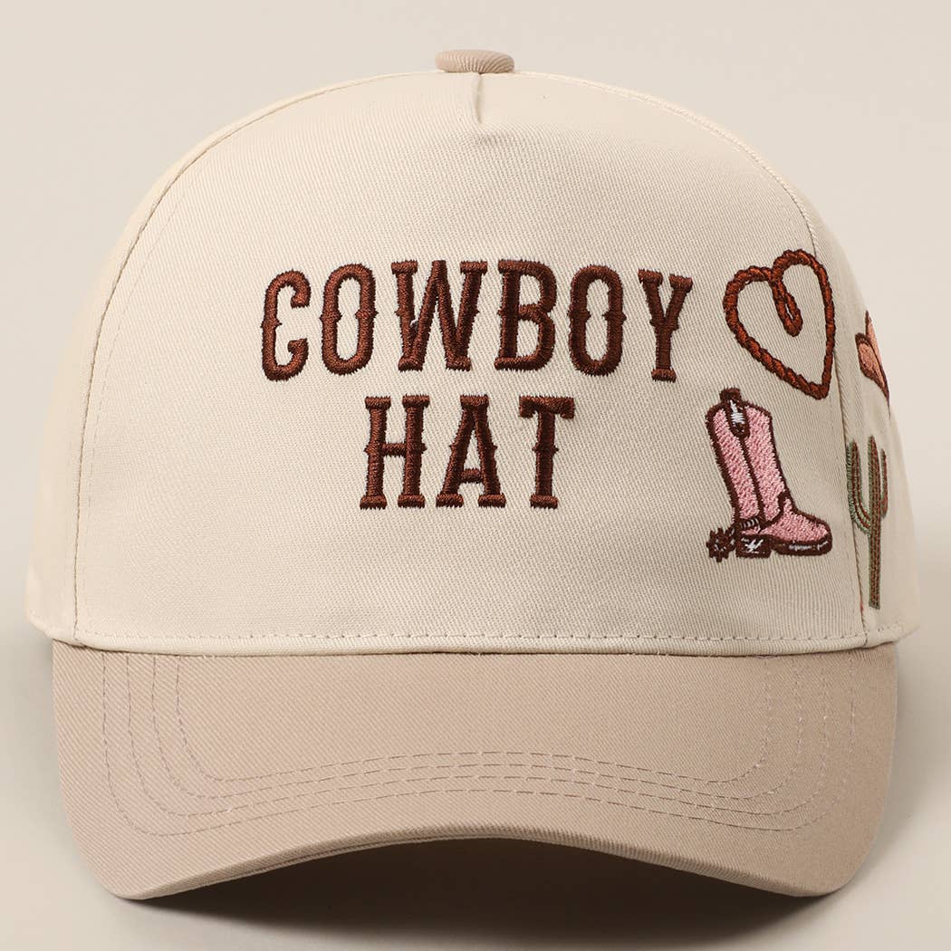 Cowboy Hat Cactus Heart Embroidery Trucker Hat: Beige / ONE SIZE