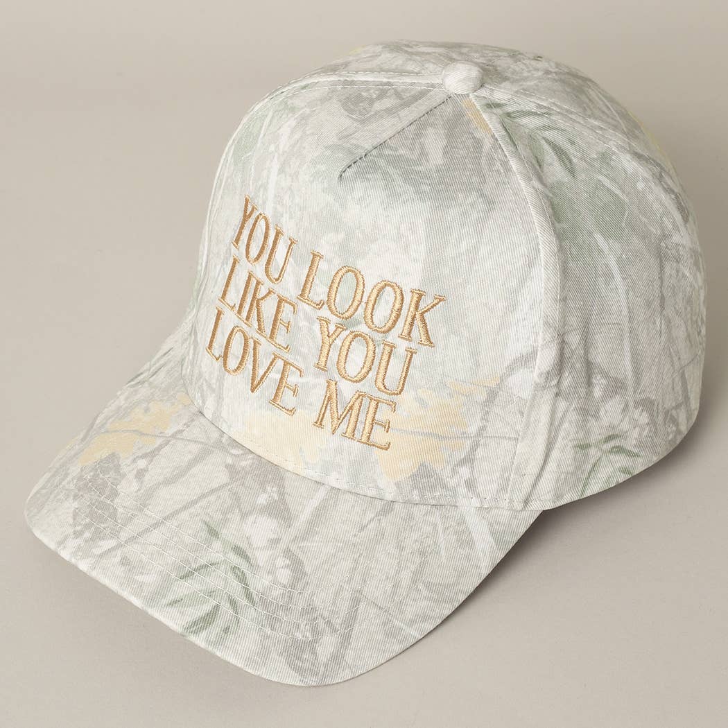 You Look Like You Love Me Embroidery Trucker Hat (White Out Camo Beige)