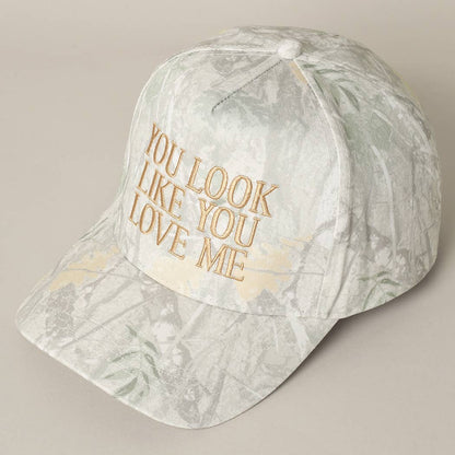 You Look Like You Love Me Embroidery Trucker Hat (White Out Camo Beige)