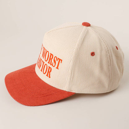 ON MY WORST BEHAVIOR Corduroy Trucker Hat (New Rust Baby)